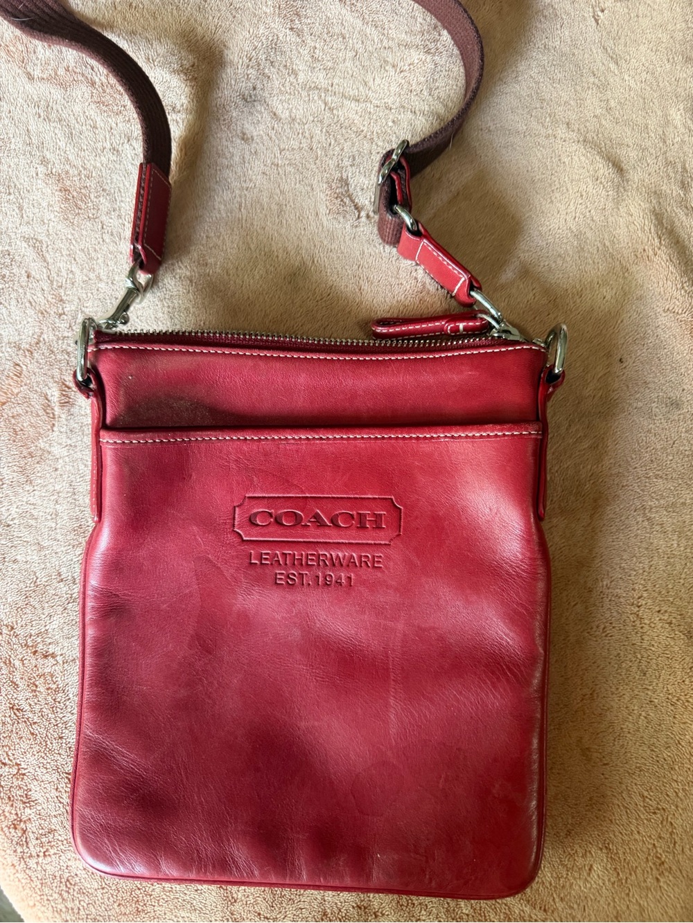 Coach Red Leather Messenger Crossbody Bag